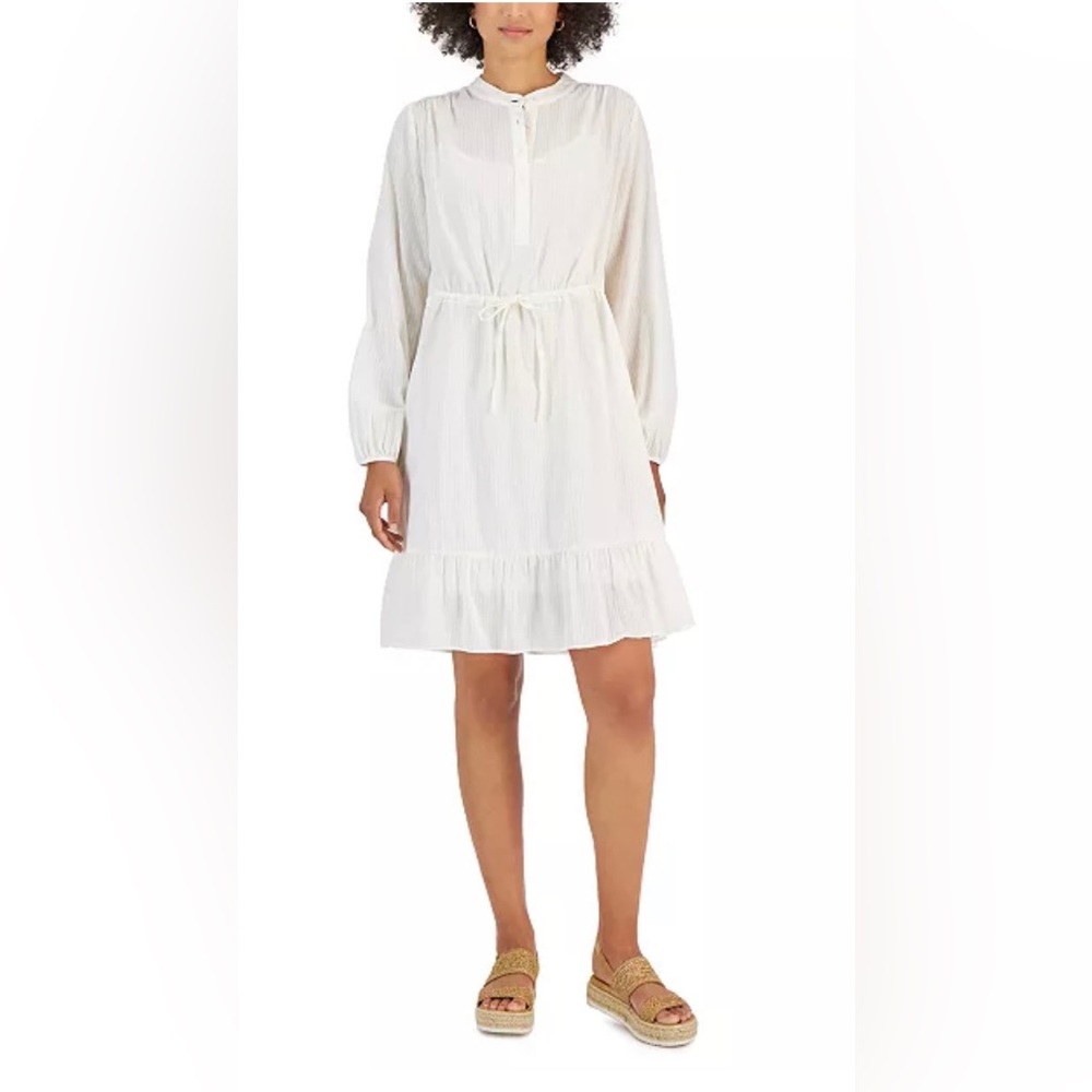 Women's Shadow-Striped
Ruffle-Hem Dress with tie waist